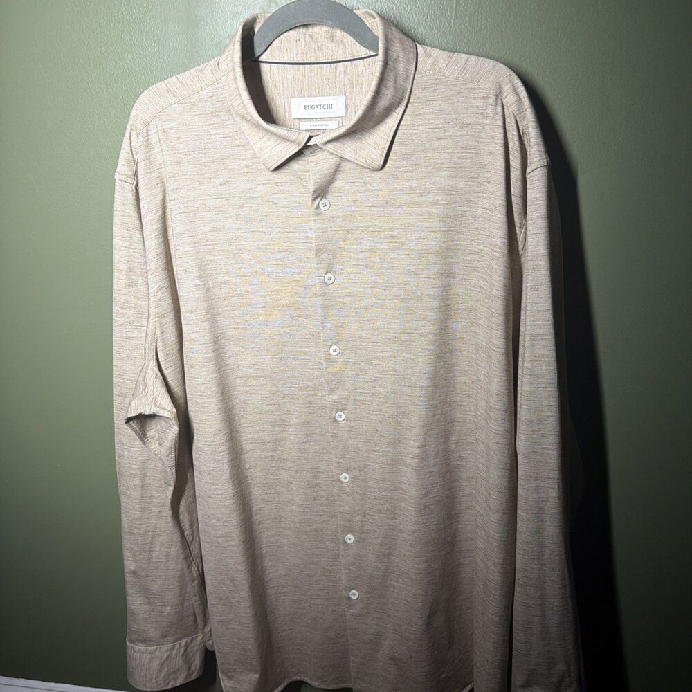 Bugatchi 8-Way Stretch OoohCotton Size 3XL Biege Marled Long Sleeve Shirt